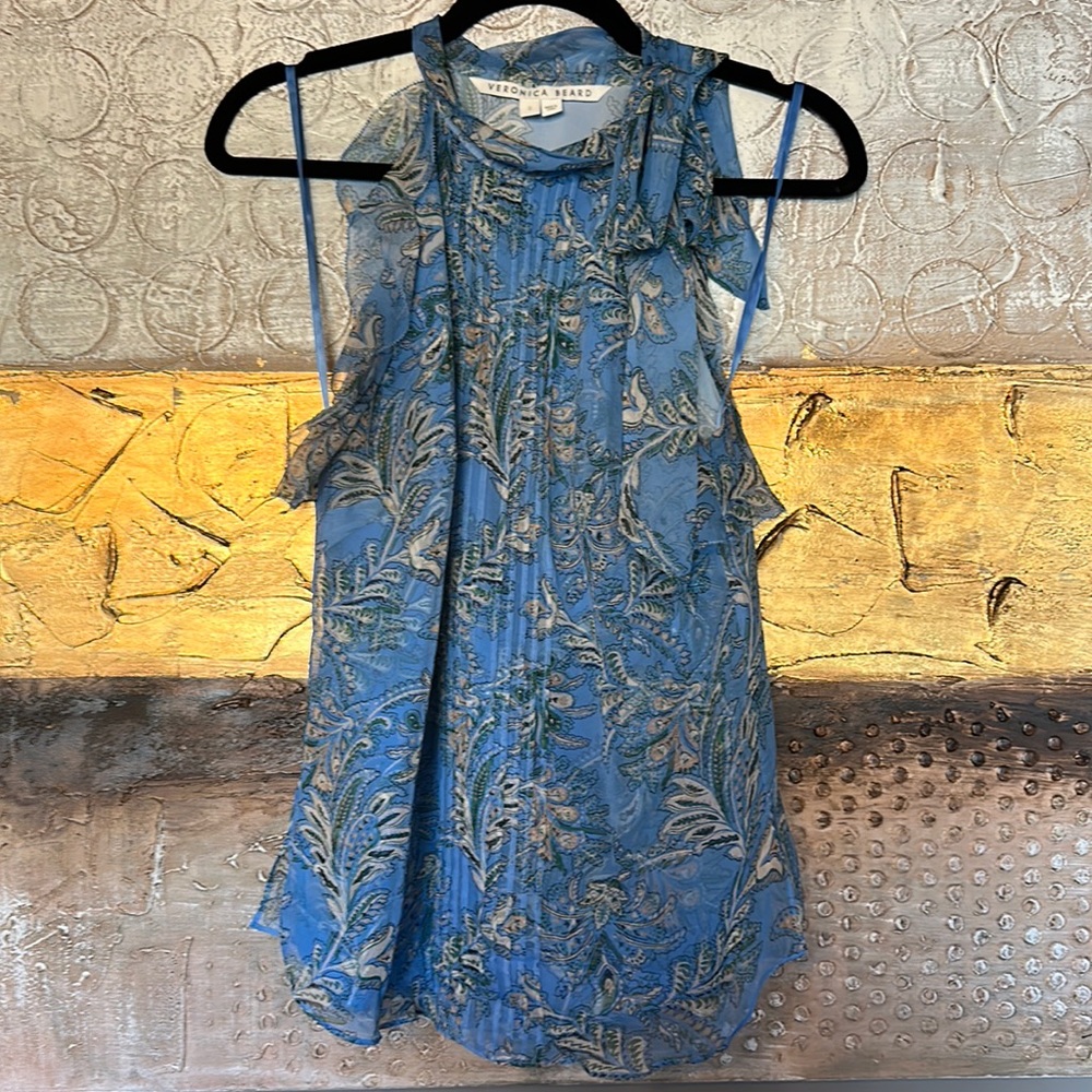 Veronica Beard Halter Tank with left side tie at neck